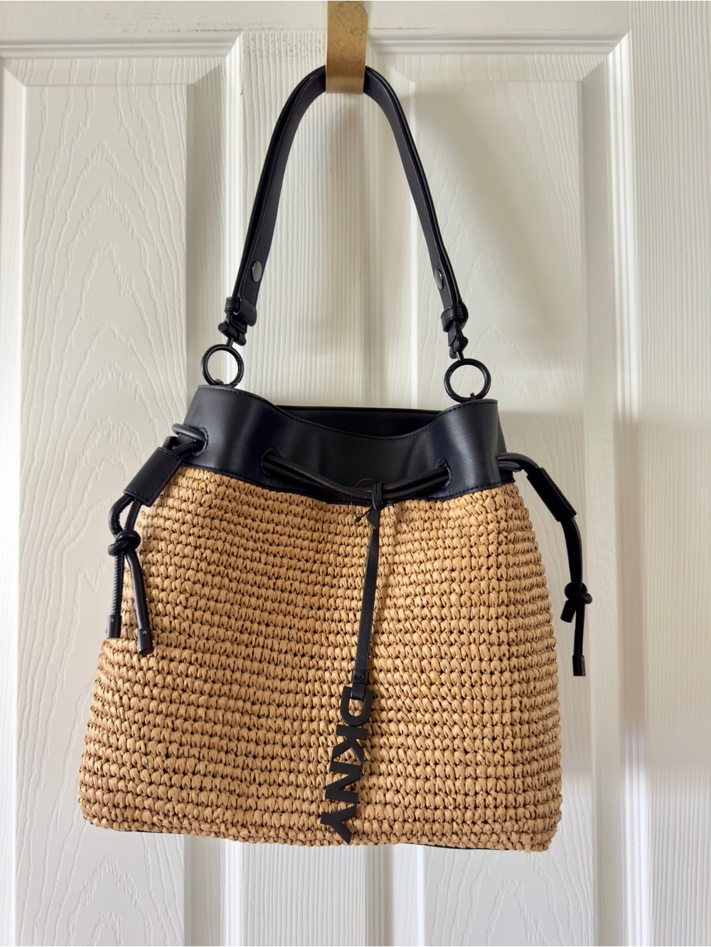 DKNY Black and Tan Shoulder Bag with Gold Hardware